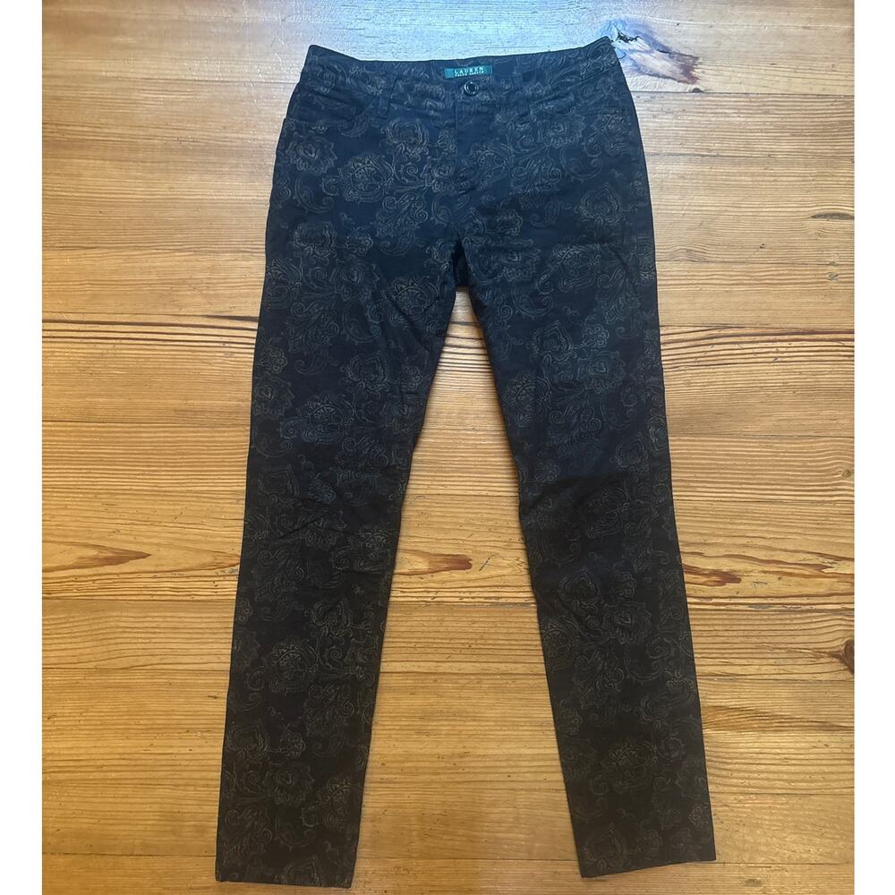 Ralph Lauren black brown paisley pattern straight leg pants SIZE 4